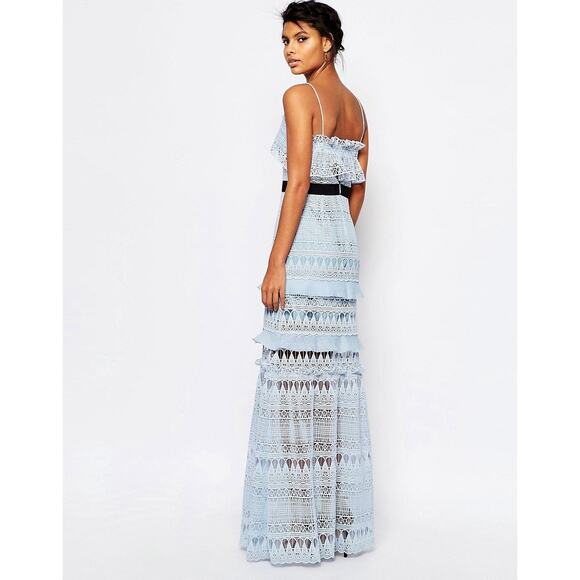 $675 Self-Portrait Blue Teardrop Guipure Lace Maxi Dress - US 8 / UK 12 - Picture 3 of 11